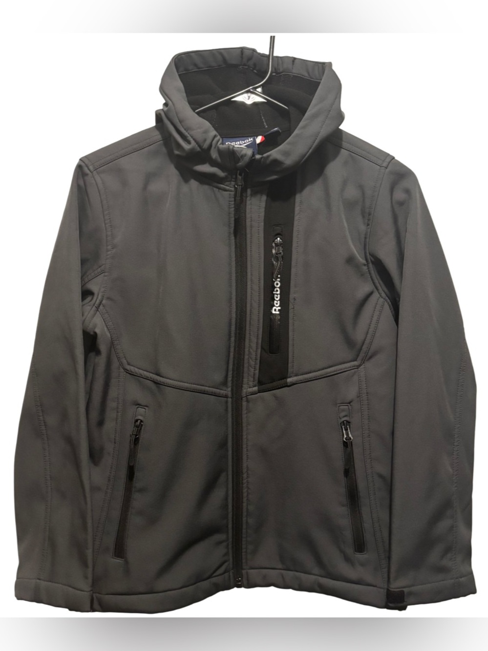 Boys Reebok Grey Hooded Jacket Size Medium 10-12 Zippered Pockets
